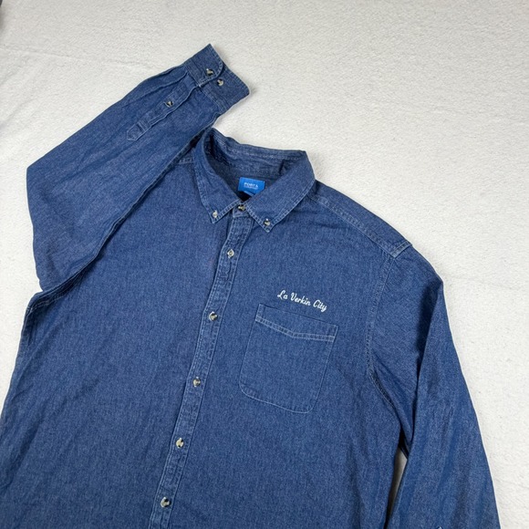 Port & Company Other - Port & Company Mens 2XL Blue Denim Button Down Shirt La Verkin City Embroidered